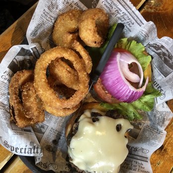 Angry Troll Brewing - Burger with onion rings - Pizza Near Me - Elkin, North Carolina