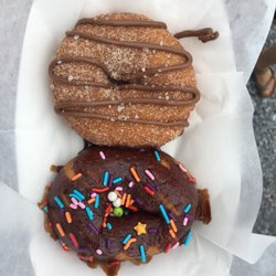 Dawn And Dusk Donuts - Lydia's chocolate sprinkle donut and Cinnamon sugar with Nutella and sea salt both served Warm and Delicious !