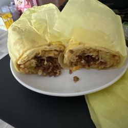 Breakfast burrito with bacon is huge!