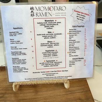 Momotaro Ramen - Menu 3-6-25 - Ramen Near Me - Paso Robles, California