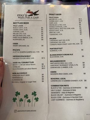 Menu photo 2 Mo's Irish Pub Milwaukee, WI Menu photo 2 Mo's Irish Pub Milwaukee, WI