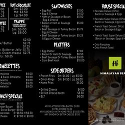 Himalayan Beans - Kitchen's menu