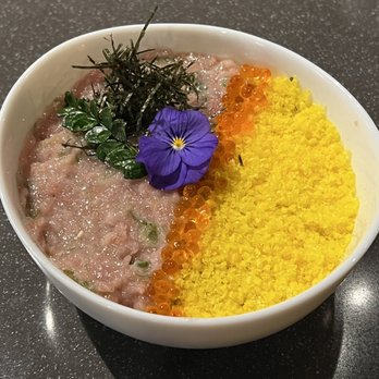 Ju-ichi - Chopped toro rice bowl with ikura and dehydrated egg yolk - Sushi Bars Near Me - San Diego, California Ju-ichi - Chopped toro rice bowl with ikura and dehydrated egg yolk - Sushi Bars Near Me - San Diego, California