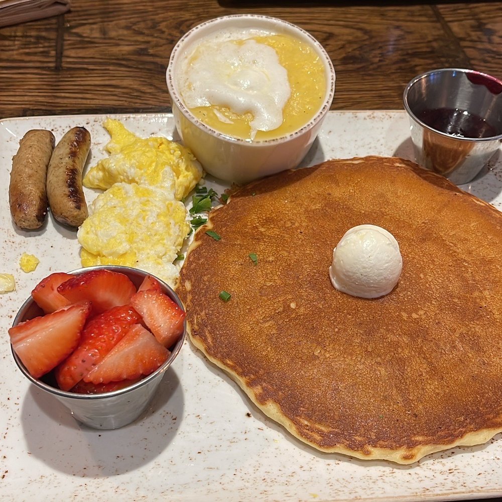 First Watch - Blueberry Pancakes, scrambled eggs, turkey sausage, and delicious grits. - Breakfast & Brunch Near Me - Riverview, Florida First Watch - Blueberry Pancakes, scrambled eggs, turkey sausage, and delicious grits. - Breakfast & Brunch Near Me - Riverview, Florida