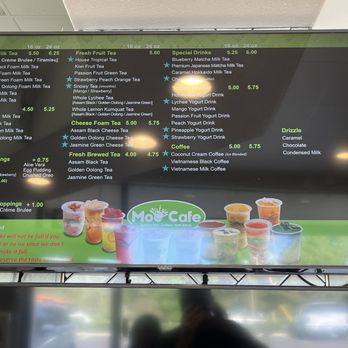 Moo Cafe - Menu board as of March 2023 (had to get good shot without light glare) - Bubble Tea Near Me - Placentia, California Moo Cafe - Menu board as of March 2023 (had to get good shot without light glare) - Bubble Tea Near Me - Placentia, California