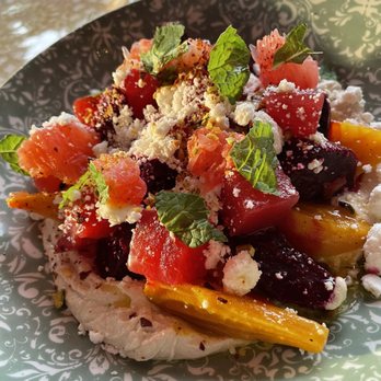 Strawberry Moon - Unreal beet and watermelon salad - Mediterranean Near Me - Miami Beach, Florida Strawberry Moon - Unreal beet and watermelon salad - Mediterranean Near Me - Miami Beach, Florida