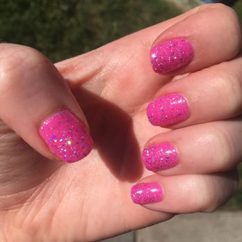 Myland Nails & Spa - Pink gel nails with pink glitter - Waxing Near Me - Davis, California