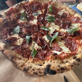 Indaco - Wood fired pizza with soppressata, honey, and basil. AMAZING! - Italian Near Me - Charleston, South Carolina Indaco - Wood fired pizza with soppressata, honey, and basil. AMAZING! - Italian Near Me - Charleston, South Carolina