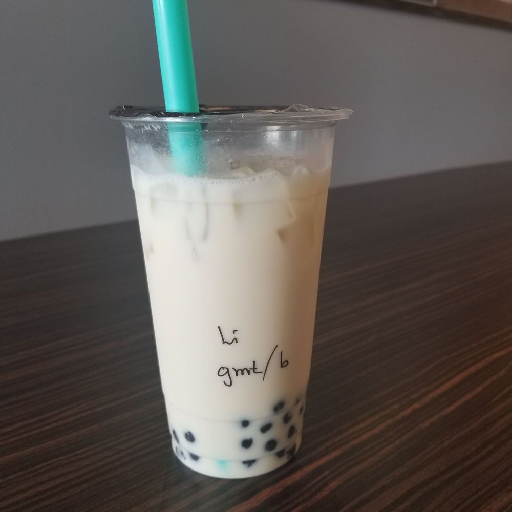 Large green milk tea with boba! Large green milk tea with boba!