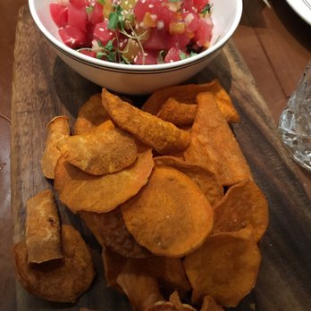 Proof - Ahi poke with sweet potato chips - American Near Me - Scottsdale, Arizona Proof - Ahi poke with sweet potato chips - American Near Me - Scottsdale, Arizona