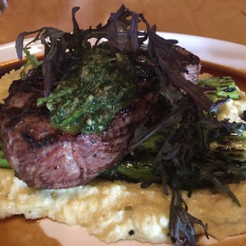 Rooster - Just amazing. Steak in red wine sauce over palenta and asparagus with a salsa verde and greens on top. Fresh and fantastic! - New American Near Me - Newington, Connecticut