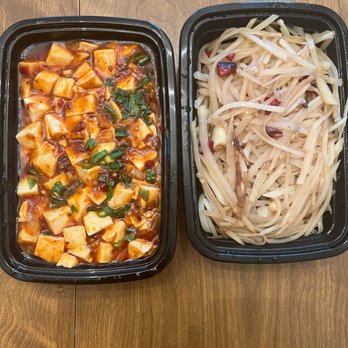 Fusion Cafe - West Allis - Mala tofu (left). Hot & sour shredded potato (right). - Chinese Near Me - West Allis, Wisconsin Fusion Cafe - West Allis - Mala tofu (left). Hot & sour shredded potato (right). - Chinese Near Me - West Allis, Wisconsin
