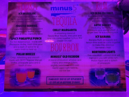 Menu photo 7 minus5 ICEBAR Las Vegas, NV