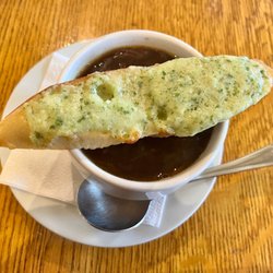 Morgan's Tavern - French onion soup with pesto crostini (soup tasted burnt)
