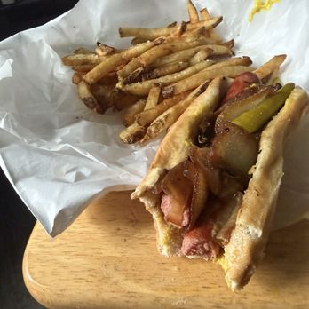 Rand Red Hots - Double char dog with grilled onions mustard and relish. Amazing fresh cut fries - Hot Dogs Near Me - Des Plaines, Illinois Rand Red Hots - Double char dog with grilled onions mustard and relish. Amazing fresh cut fries - Hot Dogs Near Me - Des Plaines, Illinois