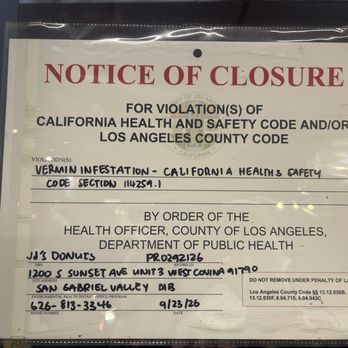 JJ's Donuts - Notice of Closure - Donuts Near Me - West Covina, California