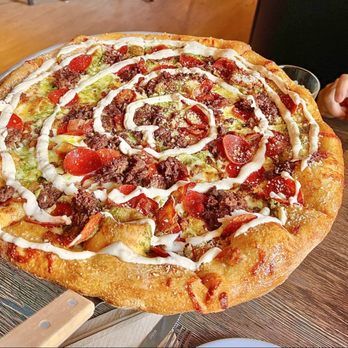 Mellow Mushroom - Our tailored Mighty Meaty - meats were seasoned perfectly, crust was crispy, pesto was perfect - mm-mm-mm!! - Pizza Near Me - Wake Forest, North Carolina