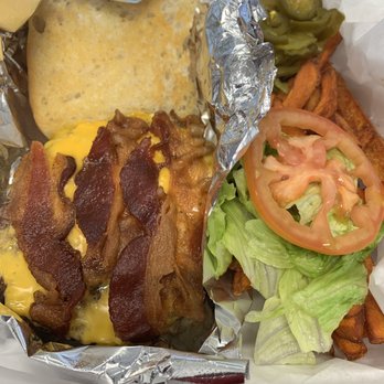 Cassidy's Mesquite Kitchen - Bacon Burger with sweet potato fries - Southern Near Me - Houston, Texas Cassidy's Mesquite Kitchen - Bacon Burger with sweet potato fries - Southern Near Me - Houston, Texas
