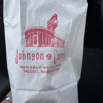 Johnson Candy Company - a white bag with a red logo - Candy Stores Near Me - Tacoma, Washington