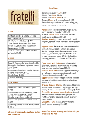 Menu photo 2 Fratelli South Melbourne, VIC