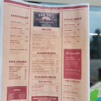Fab Bbq - Menu - Barbeque Near Me - Merrillan, Wisconsin Fab Bbq - Menu - Barbeque Near Me - Merrillan, Wisconsin