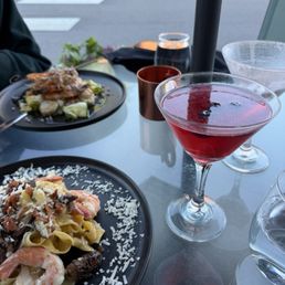 Outdoor dining; beautiful blueberry & huckleberry martini Outdoor dining; beautiful blueberry & huckleberry martini