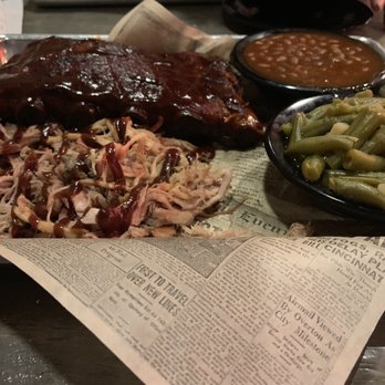 Corky's - Ribs & Pulled Pork dinner with green beans and baked beans. - Barbeque Near Me - Collierville, Tennessee