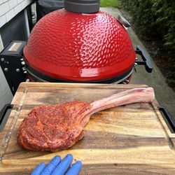 Fresh tomahawk that we took home and charcoal grilled to perfection
