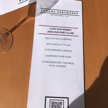 Sonoma Portworks - Back side of the tasting menu at Sonoma Portworks in Petaluma. - Wine Tasting Room Near Me - Petaluma, California Sonoma Portworks - Back side of the tasting menu at Sonoma Portworks in Petaluma. - Wine Tasting Room Near Me - Petaluma, California
