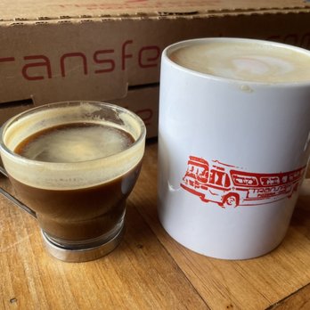 Transfer Pizzeria Café - Double shot of espresso and an almond latte. - Italian Near Me - Milwaukee, Wisconsin