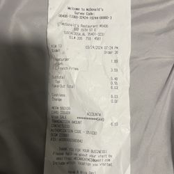 McDonald's - My receipt, showing that I ordered a plain hamburger
