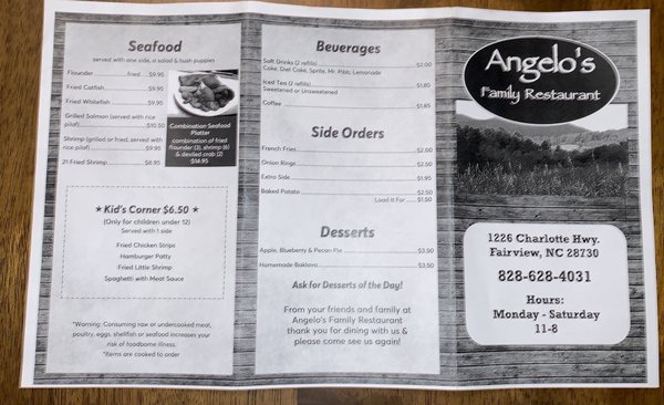 Menu photo 1 Angelo's Family Restaurant Fairview, NC Menu photo 1 Angelo's Family Restaurant Fairview, NC
