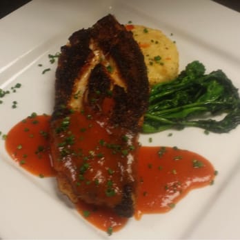 Chef Hunt - Red snapper with shrimp and grit cake with broccoli rabe and red pepper coulis sauce - Caterers Near Me - Rocky Mount, North Carolina Chef Hunt - Red snapper with shrimp and grit cake with broccoli rabe and red pepper coulis sauce - Caterers Near Me - Rocky Mount, North Carolina
