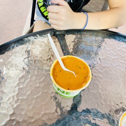 Tava Food Truck - Tomato bisque, you can kind of see the berry smoothie. I forgot to take a pic of that