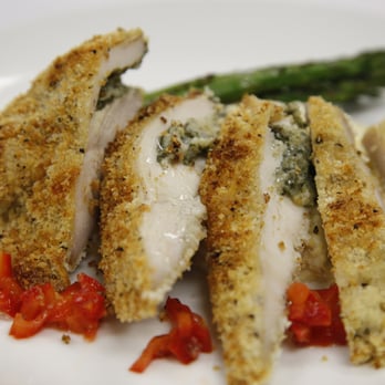 Dining Innovations - Chicken Breast Stuffed w/ Brie, Spinach & Almonds, with a Chardonnay Veloute Sauce - Caterers Near Me - Asheville, North Carolina Dining Innovations - Chicken Breast Stuffed w/ Brie, Spinach & Almonds, with a Chardonnay Veloute Sauce - Caterers Near Me - Asheville, North Carolina