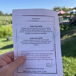 Appalachian Ridge Artisan Cidery - Back of the menu