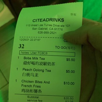 Pawfect Drinks - Receipt - Bubble Tea Near Me - San Gabriel, California
