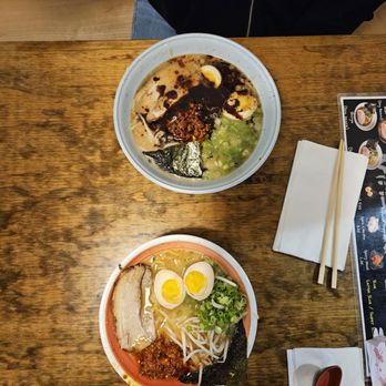 Ramen Ryoma - Top is Spicy umami with garlic oil and egg. Bottom is the same without garlic oil. - Ramen Near Me - Beaverton, Oregon