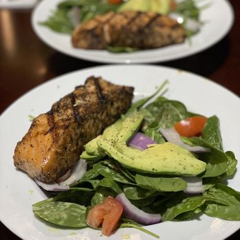 Roadhouse - Baby Spinach Salad w/added grilled salmon - Sports Bars Near Me - Woodbridge, Virginia Roadhouse - Baby Spinach Salad w/added grilled salmon - Sports Bars Near Me - Woodbridge, Virginia