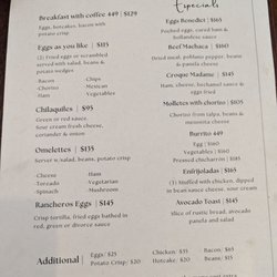 Casa 449 - Breakfast menu - they accept credit cards here!