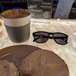 Chocolate chai and Jalapeño bagel with cream cheese.