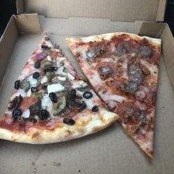 Greenway Pizza - Supreme and Pepperoni/Italian sausage slices to go.