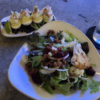 Monkeypod Kitchen - Waipoli Farm Organic Mixed Greens and Lobster Deviled Eggs - New American Near Me - Lahaina, Hawaii