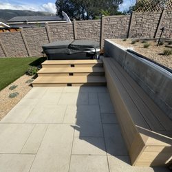 Homegrown Havens Building - Spa stairs and bench. Timbertech azek decking