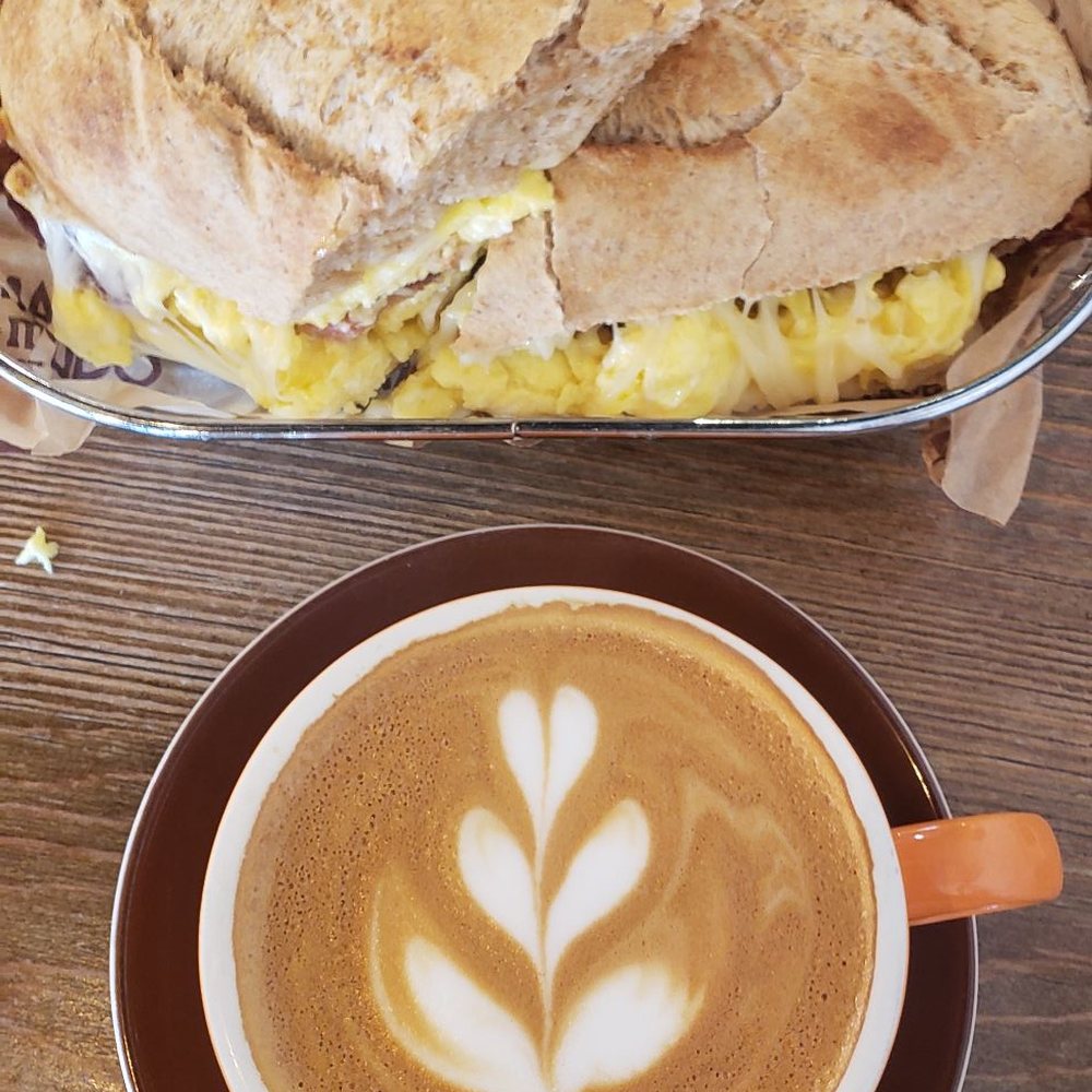 Macondo Coffee Kendall - Egg n Cheese Baguette coupled with a Doble Machiato - Coffee & Tea Near Me - Miami, Florida