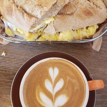 Macondo Coffee Kendall - Egg n Cheese Baguette coupled with a Doble Machiato - Coffee & Tea Near Me - Miami, Florida