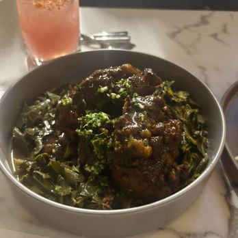 LJ's Lounge - Oxtails over collard greens - Comfort Food Near Me - Costa Mesa, California LJ's Lounge - Oxtails over collard greens - Comfort Food Near Me - Costa Mesa, California