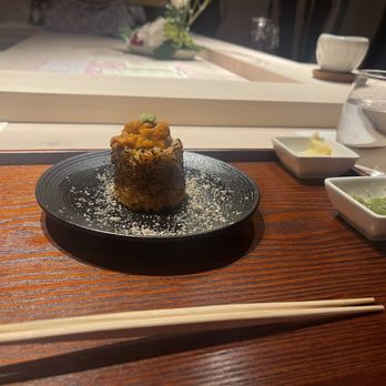Sushi Hayakawa - Sea urchin on top of a sea urchin seared rice mix. A combination of traditional and modern. Best uni of my life! - Japanese Near Me - Atlanta, Georgia Sushi Hayakawa - Sea urchin on top of a sea urchin seared rice mix. A combination of traditional and modern. Best uni of my life! - Japanese Near Me - Atlanta, Georgia