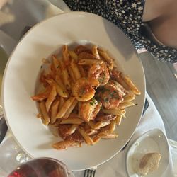 Penne, vodka with shrimp and sausage