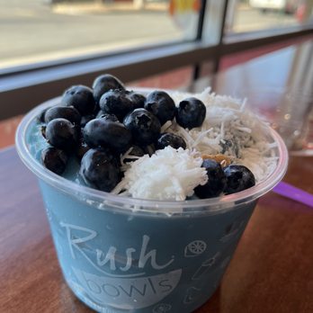 Rush Bowls - High tide bowl: pineapple, peach, blue spirulina, pineapple juice, froyo, topper: blueberries and coconut - Juice Bars & Smoothies Near Me - Broomfield, Colorado Rush Bowls - High tide bowl: pineapple, peach, blue spirulina, pineapple juice, froyo, topper: blueberries and coconut - Juice Bars & Smoothies Near Me - Broomfield, Colorado